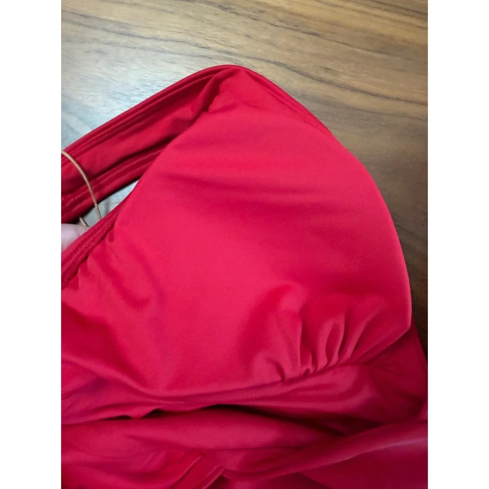 New Quince Italian Plunge One-Piece Swimsuit Red V Neck Thick Straps
